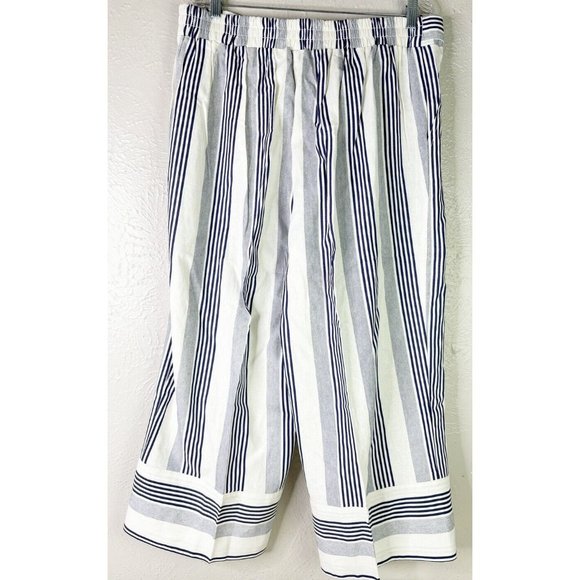 C EST 1946 Sz 18/20 Striped Wide Leg Belted Pants Linen/Rayon Blue White NWT - Picture 2 of 10